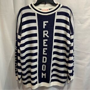 Vintage Freedom Crewneck Sweater Navy White Stripes Drop Shoulders Size Large